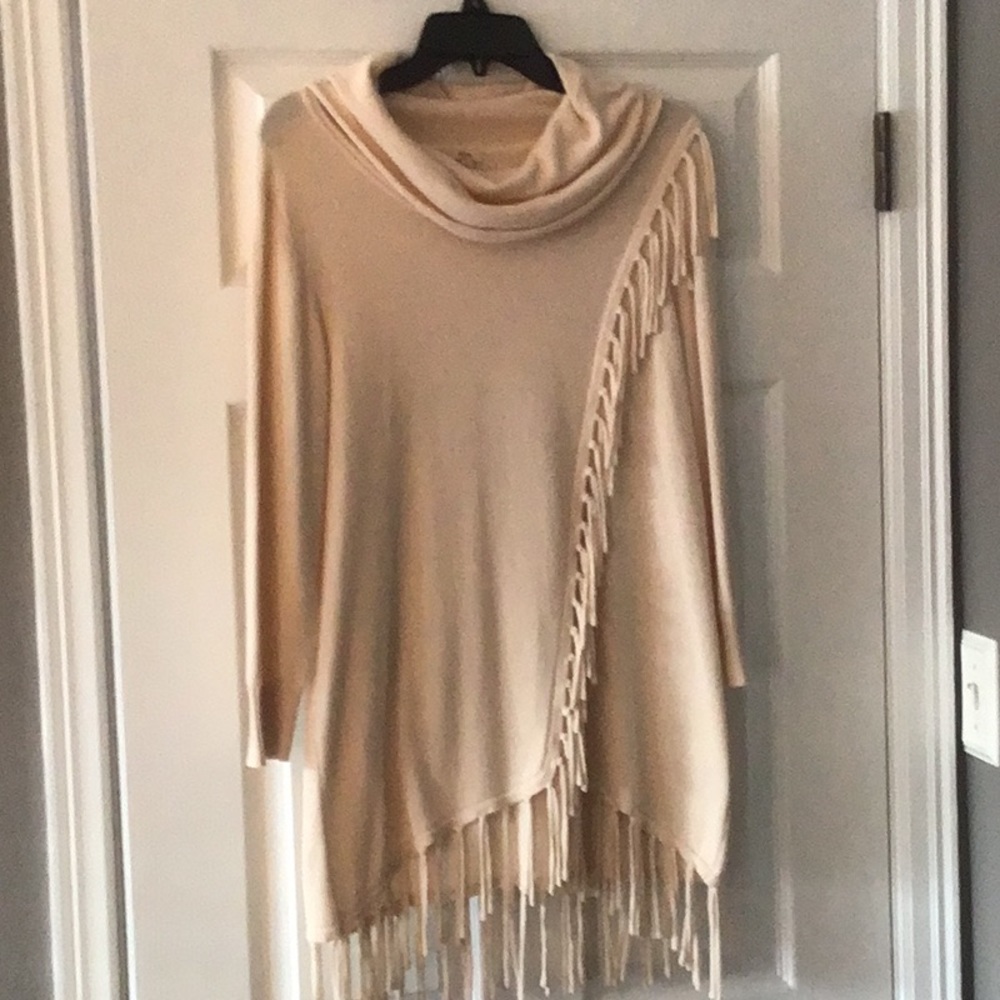 Reba Monica Fringe Cowl Neck Fringe Sweater. Size M